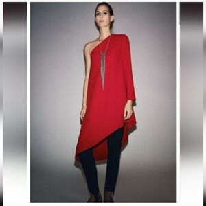 ZARA ZW COLLECTION RED ONE SHOULDER ASYMMETRICAL HEM DRESS/BLOUSE ❤️❤️❤️